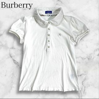 バーバリーブルーレーベル(BURBERRY BLUE LABEL)の美品 バーバリー ブルーレーベル 38 ラウンドカラー 刺繍ロゴ ポロシャツ 白(ポロシャツ)