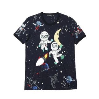 ■美品■DOLCE & GABBANA ドルチェアンドガッバーナ 半袖 Tシャツ カットソー レディース サイズ42 宇宙  ASTRONAUT プリント リンガーTシャツ イタリア製 ブランド古着【中古】20210903/GI3789(シャツ/ブラウス(半袖/袖なし))