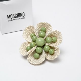 モスキーノ(MOSCHINO)の■美品■MOSCHINO CHEAP AND CHIC モスキーノチープアンドシック フラワー コサージュ ブローチ レディース ベージュ×グリーン系 小物 アクセサリー【中古】20210823/GI4643(ブローチ/コサージュ)