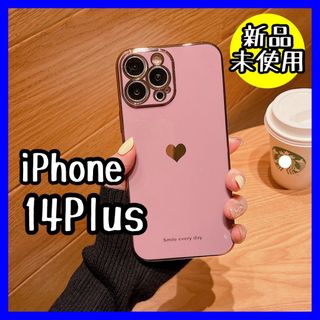 iPhone14Plusケース　ダークパープル　ハート　可愛い　韓国　大人気(iPhoneケース)