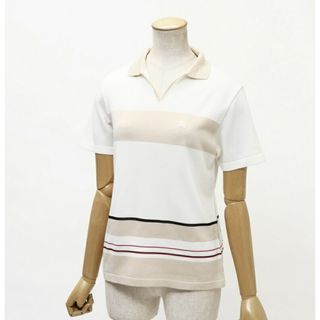 ■美品■BURBERRY GOLF バーバリー ゴルフ 半袖 ニット スキッパー トップス レディース サイズM オフホワイト×ベージュ系 ブランド古着 【中古】20210819/GI4916