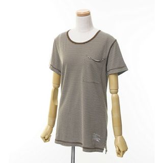 バーバリー(BURBERRY)の■美品■BURBERRY LONDON バーバリー  半袖 Tシャツ カットソー レディース サイズ38 ブラウン ホワイト ボーダー コットン ロゴプリント ロング丈 ブランド古着 【中古】20210910/GI5420(カットソー(長袖/七分))