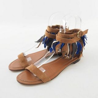 トッズ(TOD'S)の■美品■ TOD'S トッズ フェザーモチーフ タッセル ストラップサンダル フラットサンダル 靴 サイズ 37（23.5cm相当）スエード ブラウン イタリア製 ブランド古着【中古】20210831/GI5890(サンダル)