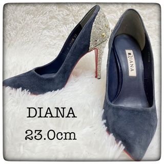 ダイアナ(DIANA)のDIANA スエード ネイビー レッドソールパンプス ビジューデザイン 23cm(ハイヒール/パンプス)