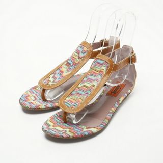 ミッソーニ(MISSONI)の■未使用品■Missoni ミッソーニ シェブロンニット レザー アンクルストラップ トングサンダル 靴 レディース サイズ35.5（23.0cm相当）ブラウン マルチカラー イタリア製 20211007/GI9375(サンダル)