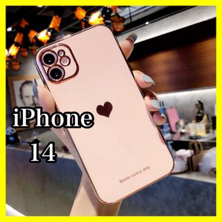 iPhone14対応ケース　ベビーピンク　ハート　シンプル　可愛い　韓国　大人気(iPhoneケース)