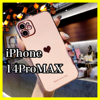 iPhone14ProMAXケース　ベビーピンク　ハート　カバー　韓国　大人気(iPhoneケース)