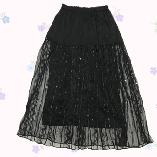 y2k フェアリーコア チュール スパンコール ロングスカート スカート 黒(ロングスカート)