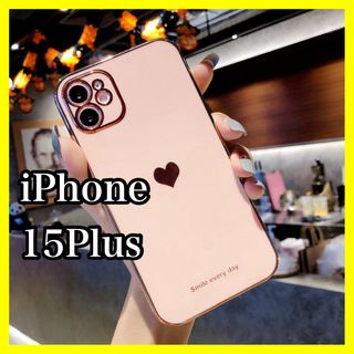 iPhone15Plus対応ケース　ベビーピンク　ハート　シンプル　韓国　大人気(iPhoneケース)