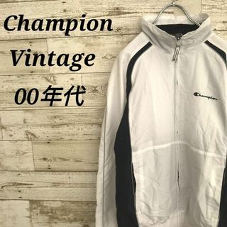 チャンピオン(Champion)の【k2712】USA古着00sチャンピオン刺繍ロゴナイロンジャケットブルゾン白黒(ナイロンジャケット)