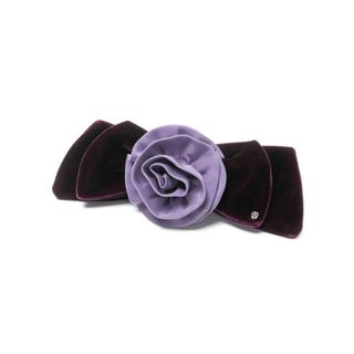 アレクサンドルドゥパリ(Alexandre de Paris)の■美品■ALEXANDRE DE PARIS アレクサンドル ドゥ パリ バレッタ フランス製 BARRETTE（8cm）ベロア リボン フラワー パープル ヘアアクセサリー ブランド古着 【中古】202112208/GJ4718(バレッタ/ヘアクリップ)