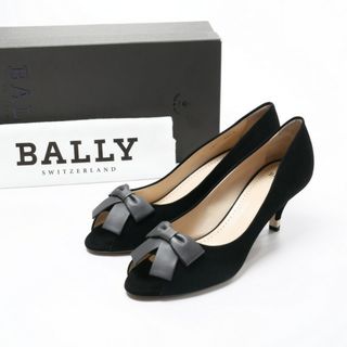 バリー(Bally)の■未使用品■BALLY バリー オープントゥ パンプス 靴 サイズ38.5 （24.5cm相当）キッドスエードレザー リボン ブラック 黒 イタリア製 フォーマル セレモニー オケージョン 20220117/GJ6469(ハイヒール/パンプス)