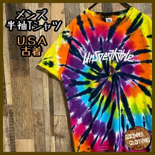 レインボー タイダイ マルチカラー カラフル メンズ L 古着 半袖 Tシャツ(Tシャツ/カットソー(半袖/袖なし))