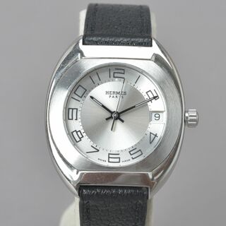 Hermes - 美品◇HERMES エルメス エスパス 腕時計 シルバー文字盤 ブラックレザー