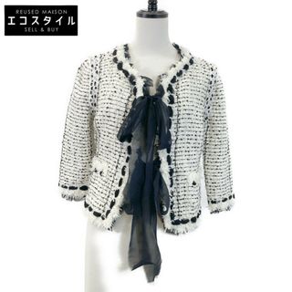 シャネル(CHANEL)のシャネル 国内正規 05P P25414W03520 シルクリボン スパンコール ツイード ノーカラー 40(ノーカラージャケット)