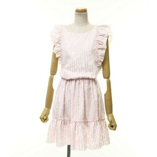 ■美品■Blugirl Blumarine ブルーガール ブルマリン ピンクラメ ストライプ ワンピース サイズI38 フリル ブランド古着【中古】20220307/GK0244(ひざ丈ワンピース)