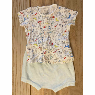 プチバトー(PETIT BATEAU)のプチバトー　半袖Tシャツ　パジャマ　お部屋着　犬　猫　ウサギ　ブルー　81cm(Ｔシャツ)