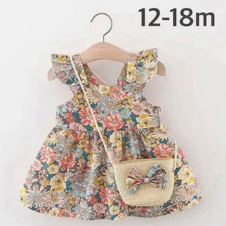 新品 ❤️ バッグ付き 花柄ワンピース 12-18m(ワンピース)