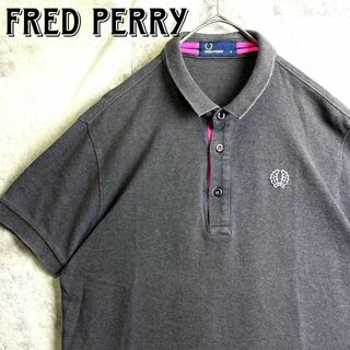フレッドペリー(FRED PERRY)の美品 フレッドペリー 鹿子ポロシャツ 半袖 ワンポイント刺繍ロゴ グレー M(ポロシャツ)