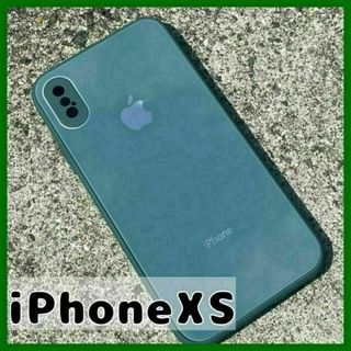 iPhoneXS シリコンケース カバー ロゴ ダークグリーン 艶あり 韓国(iPhoneケース)