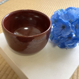 抹茶茶碗　美しい栗色　紫陽花花見　梅雨のお茶会(陶芸)