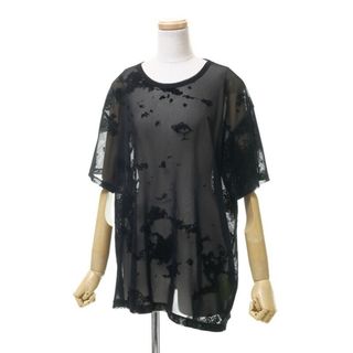 ■美品■《2021SS》Y's ワイズ フロッキー カットソー TULLE CAMO FLOCKY SIDE TUCK SHORT SLEEVE Tシャツ レディース サイズ2 ブラック 黒 ヨウジヤマモト ブランド古着【中古】20220421/GK3368(ニット/セーター)