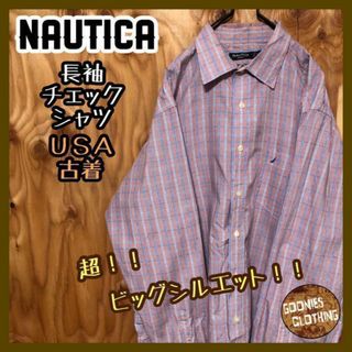 ノーティカ(NAUTICA)のノーティカ 長袖 シャツ USA古着 90s チェック ブルー レッド アメカジ(シャツ)