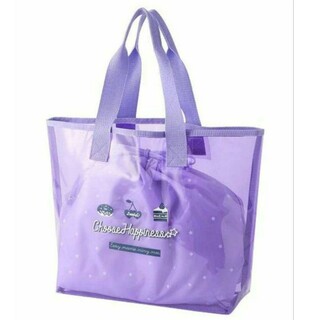 ビーチバッグ　巾着付きプールバッグビニール海プール水泳スイミングレジャー紫(トートバッグ)