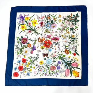 グッチ(Gucci)の極美品✨GUCCI グッチ フラワー 花柄 昆虫柄 大判 スカーフ ストール(バンダナ/スカーフ)