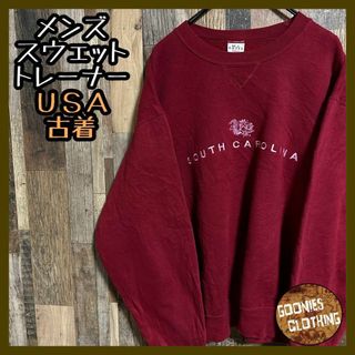 スウェット トレーナー ワインレッド 刺繍 Ｍサイズ メンズ 赤 USA古着(スウェット)