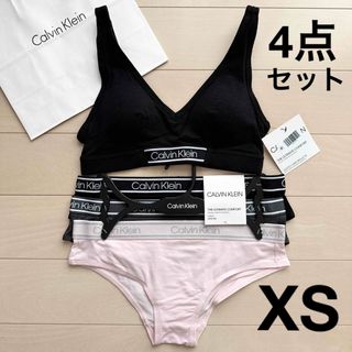 カルバンクライン(Calvin Klein)のカルバンクライン 下着 上下 セット XS S ブラ ショーツ ブラック ピンク(ブラ&ショーツセット)