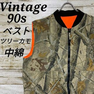 【w451】USA古着ビンテージ90s迷彩リアルツリーカモ柄ベストジャケット中綿(ベスト)