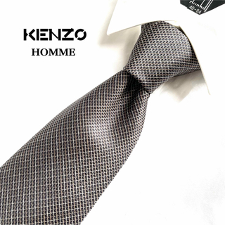 ケンゾー(KENZO)のKENZO HOMME ケンゾー オム シルク ネクタイ 絹  グレー ブラック(ネクタイ)