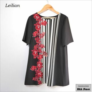 leilian - Leilian レディース 半袖 チュニック 花柄 ストライプ 日本製 M