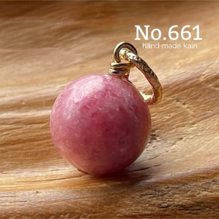 661 天然石　ロードナイト　12㎜　薔薇輝石　ネックレス　チャーム(ネックレス)