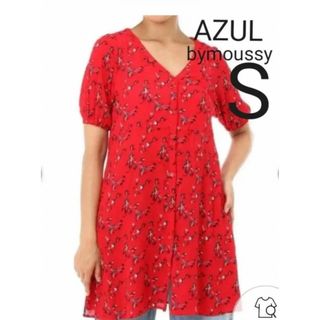 アズールバイマウジー(AZUL by moussy)のAZULby moussy  花柄楊柳シフォンガウン　ワンピース　　レッド　S(シャツ/ブラウス(半袖/袖なし))