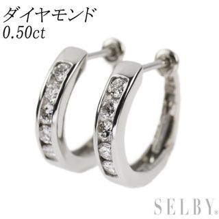 K18WG/ Pt900 ダイヤモンド ピアス 0.50ct フープ(ピアス)