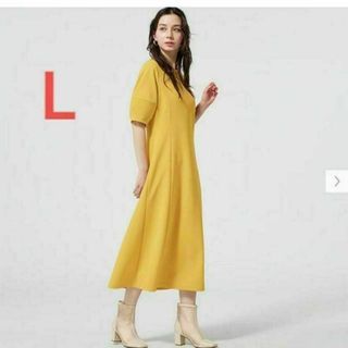 UNIQLO - 【新品タグ付き】ランタンスリーブワンピース　黄　L ジーユー