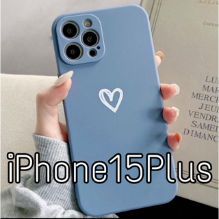 iPhoneケース ハート 手書き シンプル ブルー iPhone15Plus (iPhoneケース)