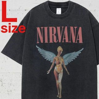 NIRVANA（ニルヴァーナ） エンジェル　プリントTシャツ　ブラック　Lサイズ(Tシャツ/カットソー(半袖/袖なし))