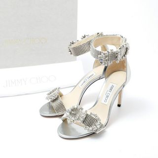 ジミーチュウ(JIMMY CHOO)の■未使用品■JIMMY CHOO ジミーチュウ《LISE 85》アンクルストラップ リキッドミラーレザー サンダル ミュール パンプス サイズ37 (23.5～24.0cm相当) シルバー イタリア製 20220915/GL6497(サンダル)