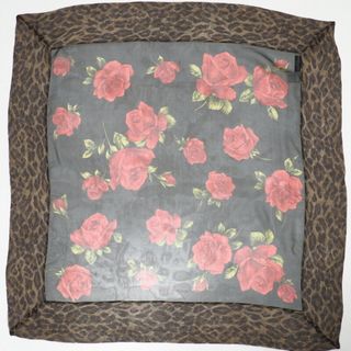 ■美品■DOLCE & GABBANA ドルチェ アンド ガッバーナ 薔薇 レオパード シルクシフォン 大判 スカーフ《82cm×82cm》イタリア製 ドルガバ バラ ヒョウ柄 ブランド古着【中古】20220921/GL7152(バンダナ/スカーフ)