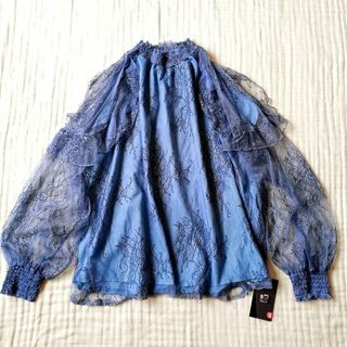 新品 レース フリルブラウス 社交ダンス ドレス 衣装 ピーコックブルー M(シャツ/ブラウス(長袖/七分))