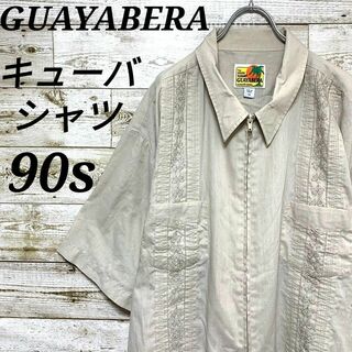 【w457】USA古着ビンテージ90sグァジャベーラ刺繍デザインキューバシャツ(シャツ)