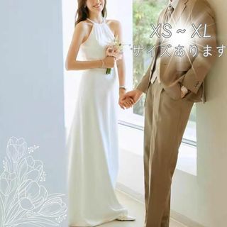 ウエディングドレス　結婚式　前撮り　ホルターネック　パール　シンプル　おしゃれ(ウェディングドレス)