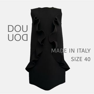 美品 DOUUOD ワンピース ノースリーブ ブラック ドレス イタリア製 M(ひざ丈ワンピース)