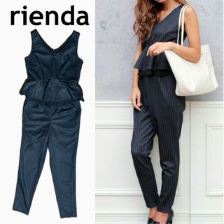 リエンダ(rienda)の【美品】 rienda オールインワン 黒 ストライプ S ブラック フォーマル(オールインワン)