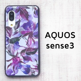 AQUOS sense3 パープル フラワー ソフトケース(Androidケース)