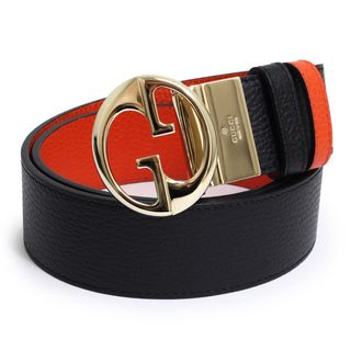 グッチ(Gucci)のグッチ インターロッキングG リバーシブル ベルト #80 カーフスキン レザー ブラック オレンジ 黒 ライトゴールド金具 450000 箱付 GUCCI（未使用　展示品）(ベルト)