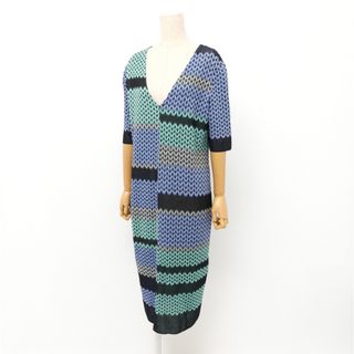 ミッソーニ(MISSONI)の■美品■SS■Missoni ミッソーニ ワンピース サイズ46 半袖 Vネック ニット シェブロン ラメ イタリア製 ブランド古着【中古】20240528/GP8904(ひざ丈ワンピース)